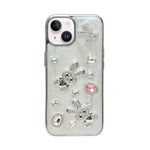 Rhinestone Embellished White Marble Phone Case for iPhone 13/ 14