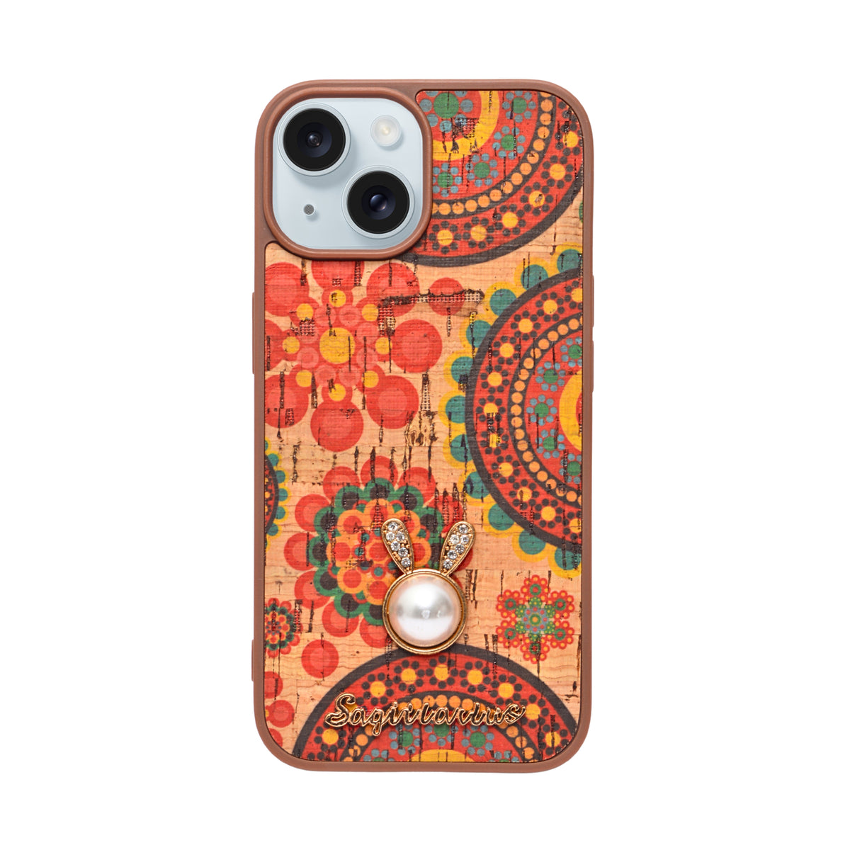 Bohemian Ethnic Print Cork Texture with Pearl Detail Phone Case for iPhone 15