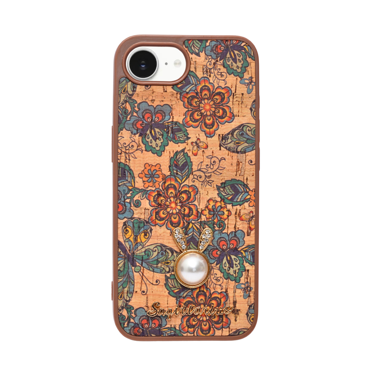 Bohemian Ethnic Print Cork Texture with Pearl Detail Phone Case for iPhone 16e
