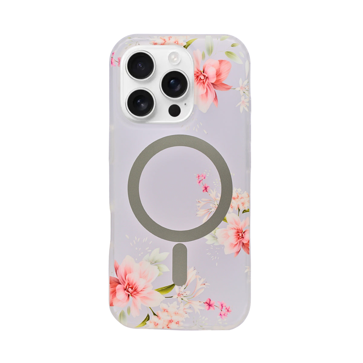 Transparent Floral MagSafe Compatible Phone Case for iPhone 16 Pro