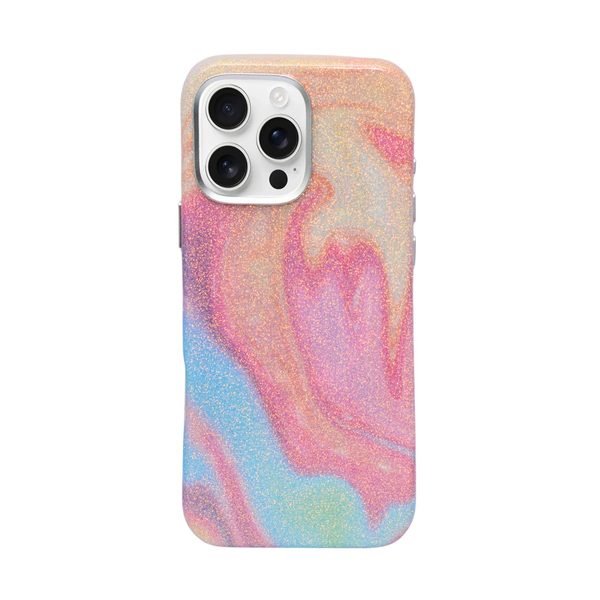 Glitter Marble Rainbow Case with Sparkle Finish Cover For iPhone 16 Pro Max