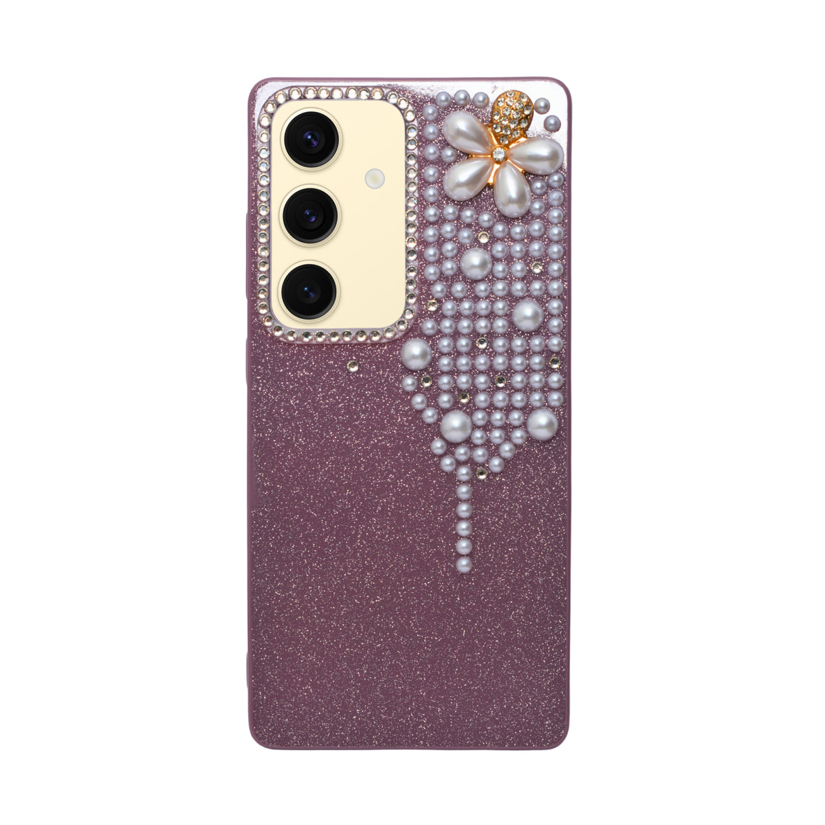 Luxury Glitter Finish with 3D Pearl Flower Design Phone Case for Samsung S24 / S25