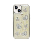 Rhinestone Embellished White Marble Phone Case for iPhone 13/ 14
