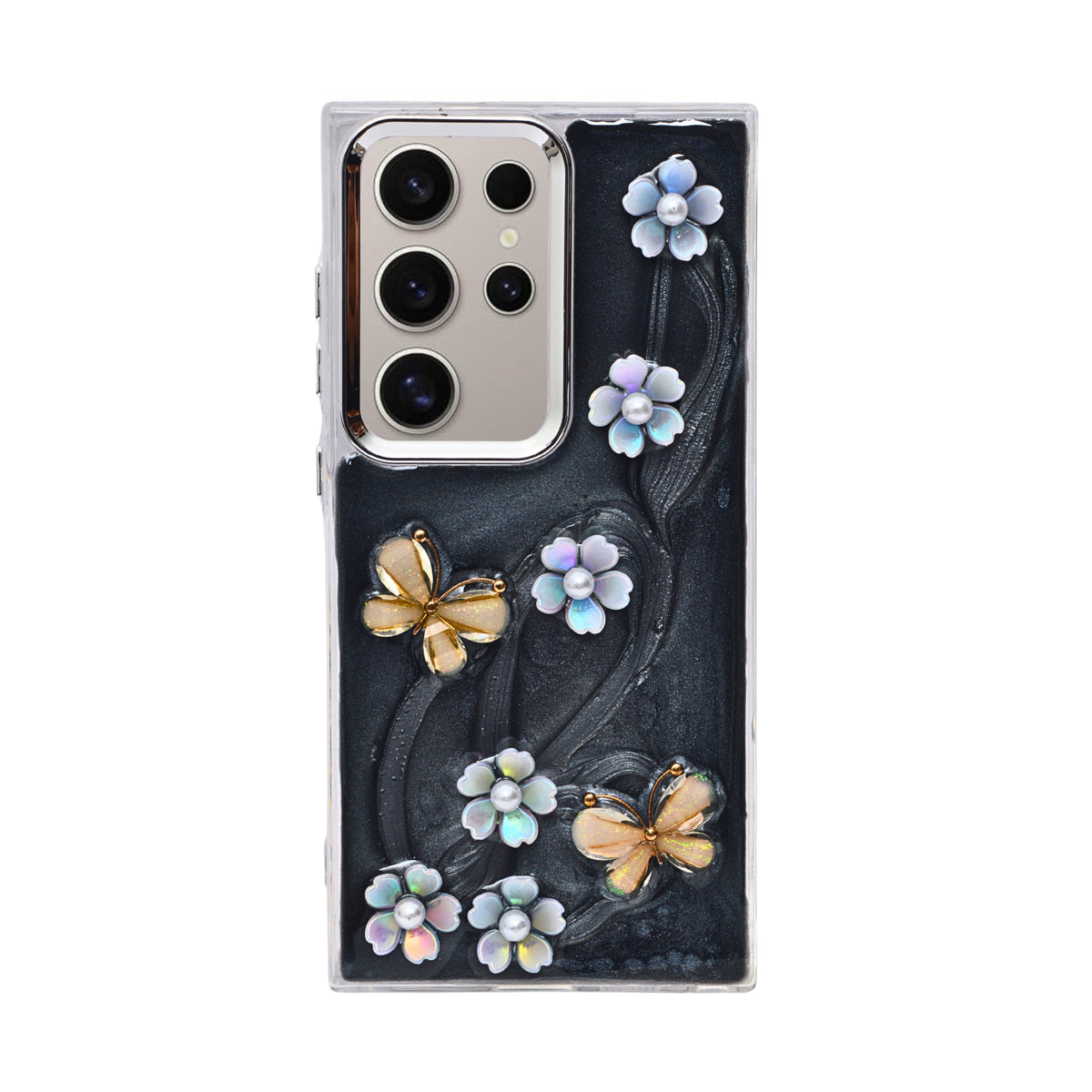 Luxury 3D Iridescent Pearl Flower & Butterfly Phone Case for Samsung S24Ultra