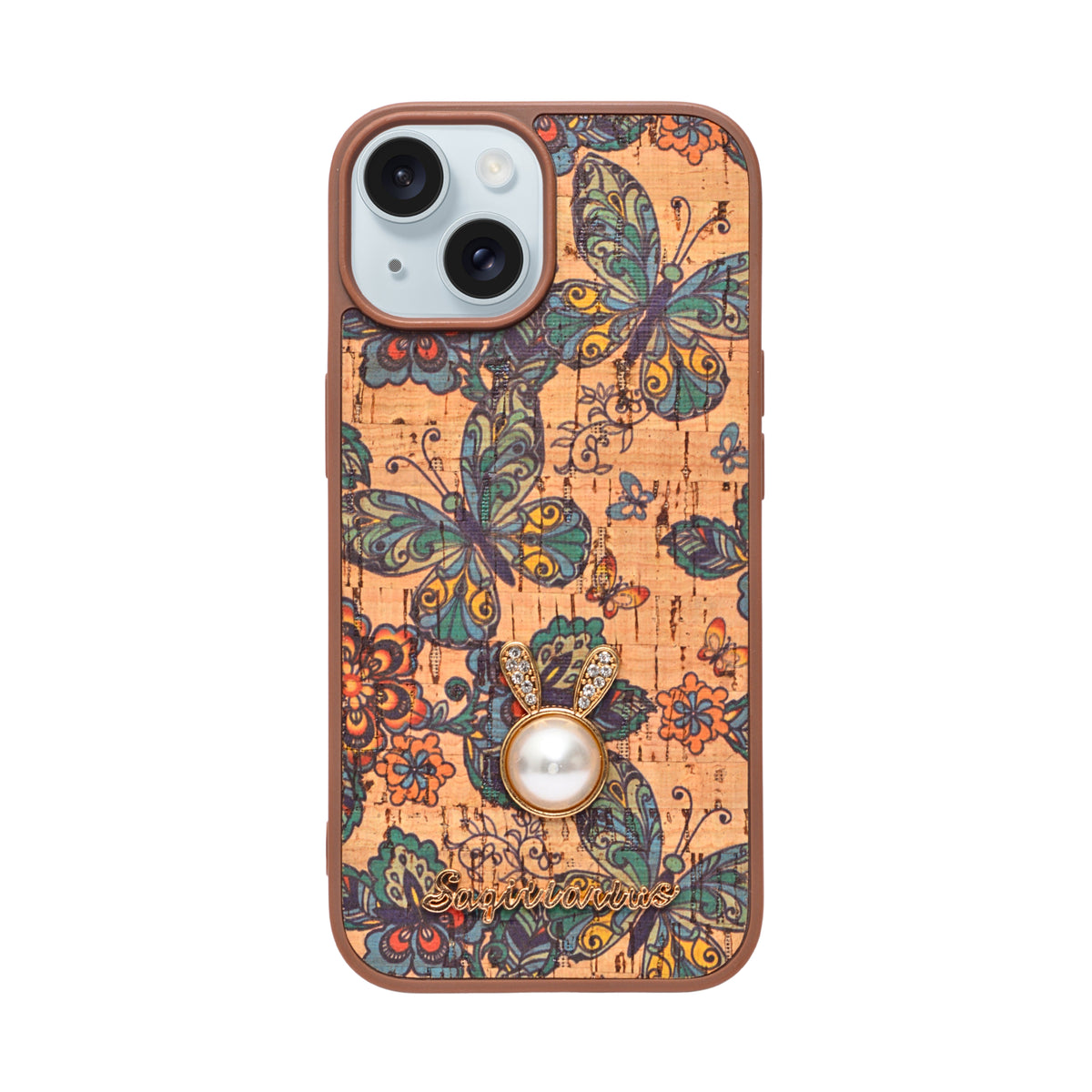 Bohemian Ethnic Print Cork Texture with Pearl Detail Phone Case for iPhone 15