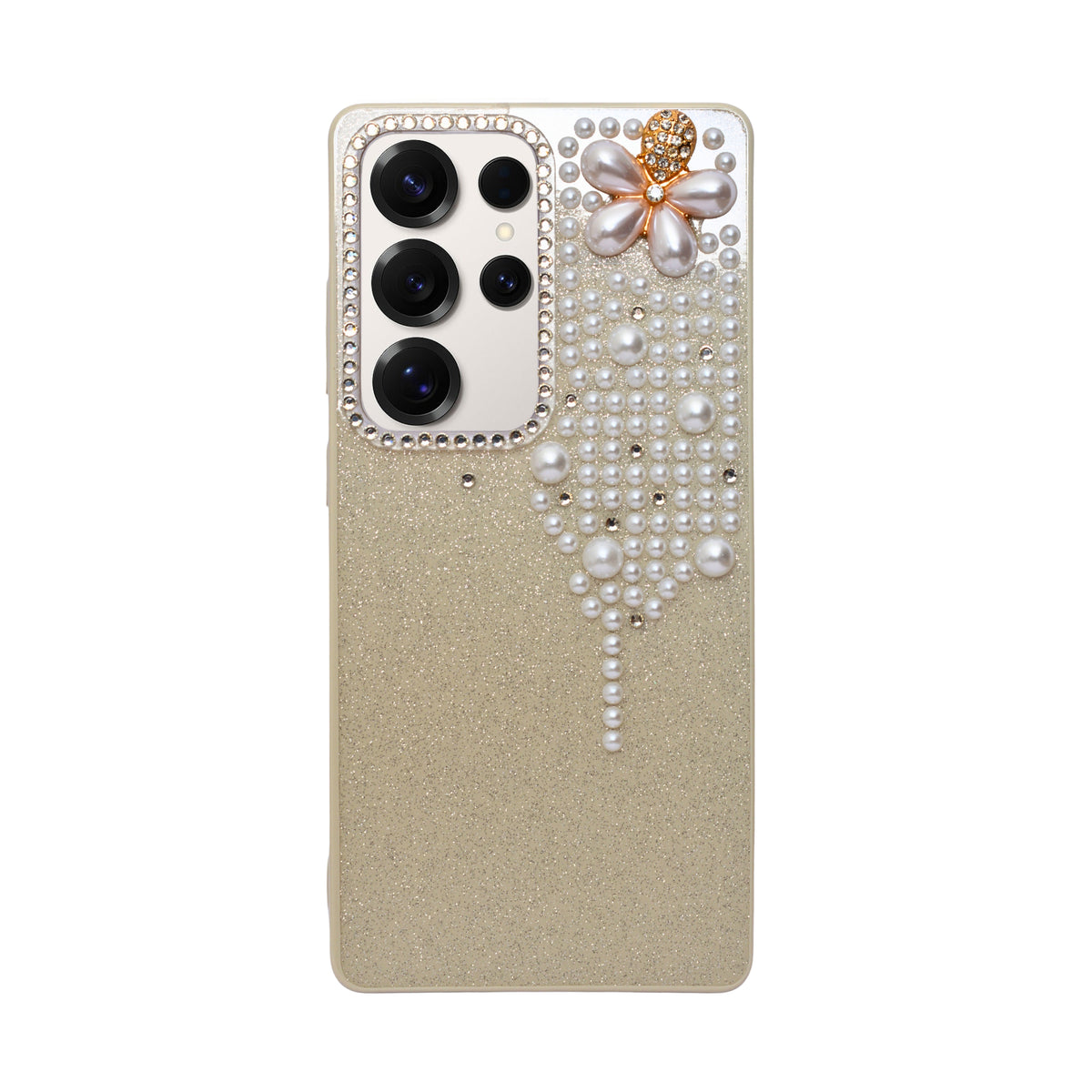 Luxury Glitter Finish with 3D Pearl Flower Design Phone Case for Samsung S24 Ultra