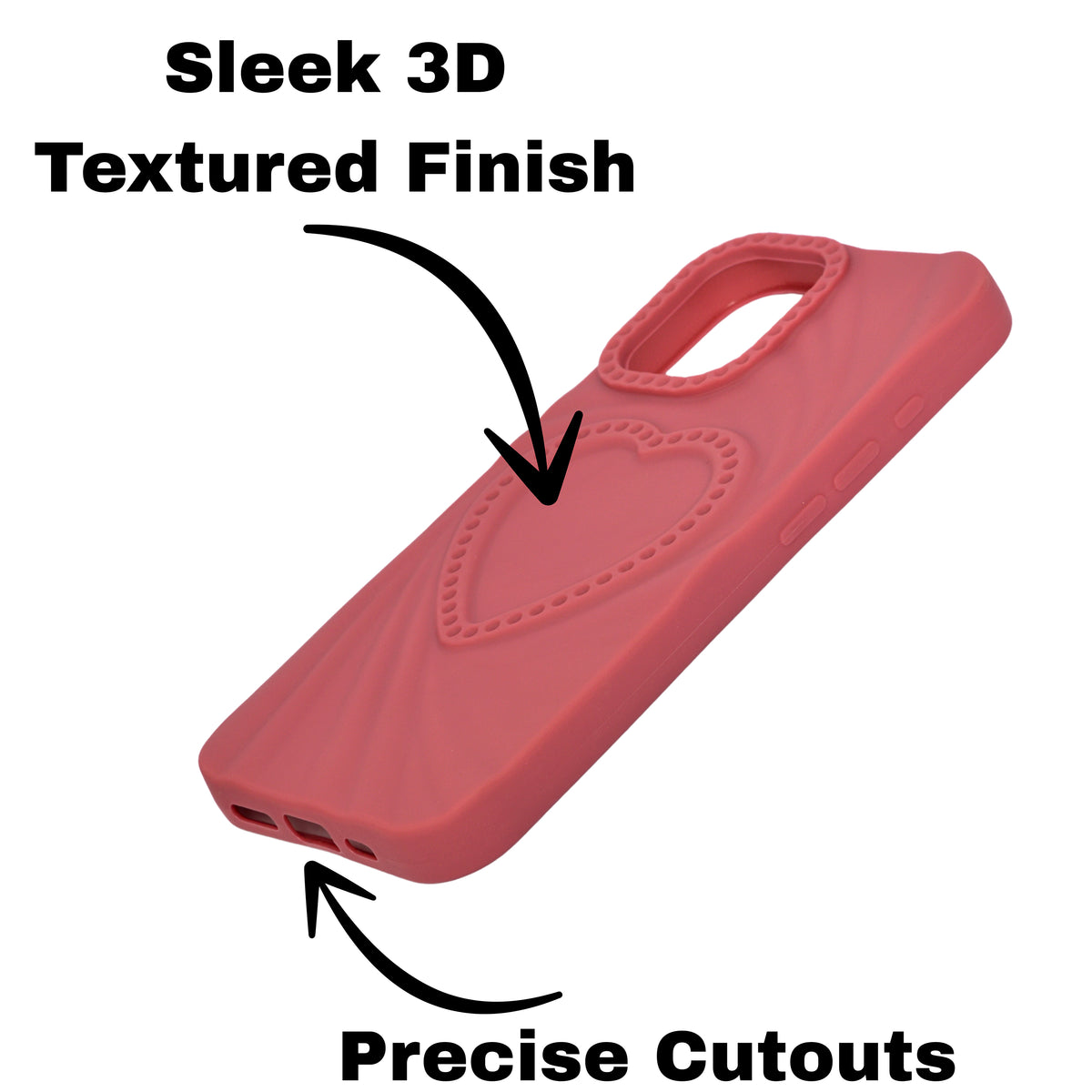 3D Heart Design Soft Silicone Protective Case for iPhone 16 Plus