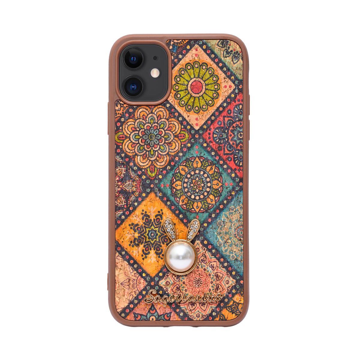 Bohemian Ethnic Print Cork Texture with Pearl Detail Phone Case for iPhone 11