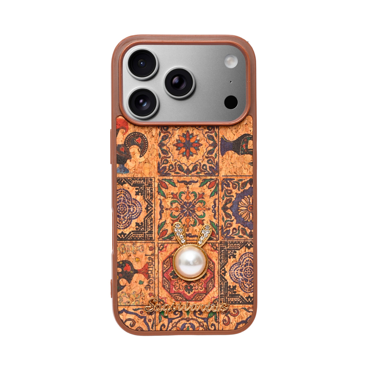 Bohemian Ethnic Print Cork Texture with Pearl Detail Phone Case for iPhone 17 Pro