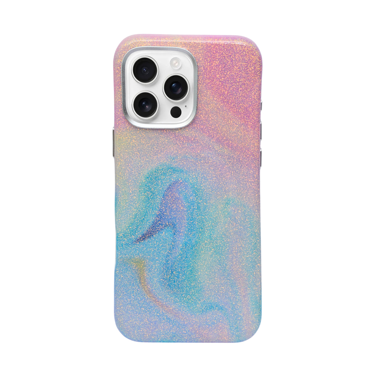 Glitter Marble Rainbow Case with Sparkle Finish Cover For iPhone 16 Pro Max
