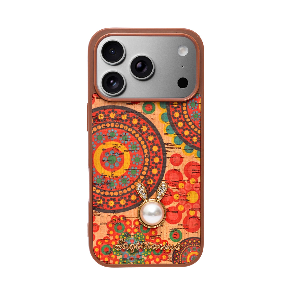Bohemian Ethnic Print Cork Texture with Pearl Detail Phone Case for iPhone 17 Pro