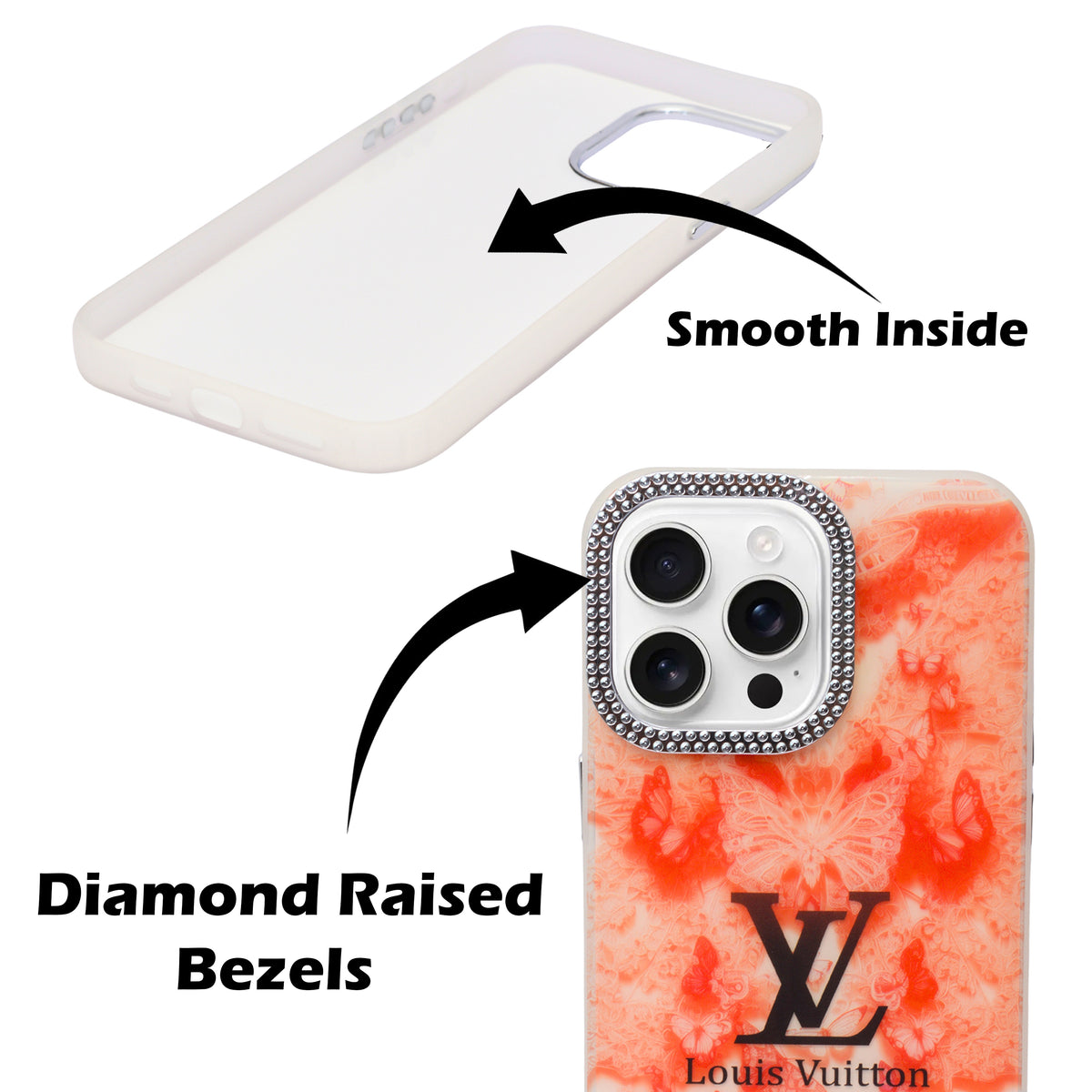 Luxury Printed With Rhinestone Camera Border Case For iPhone 15 Pro Max