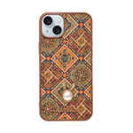 Bohemian Ethnic Print Cork Texture with Pearl Detail Phone Case for iPhone 14 Plus / 15 Plus