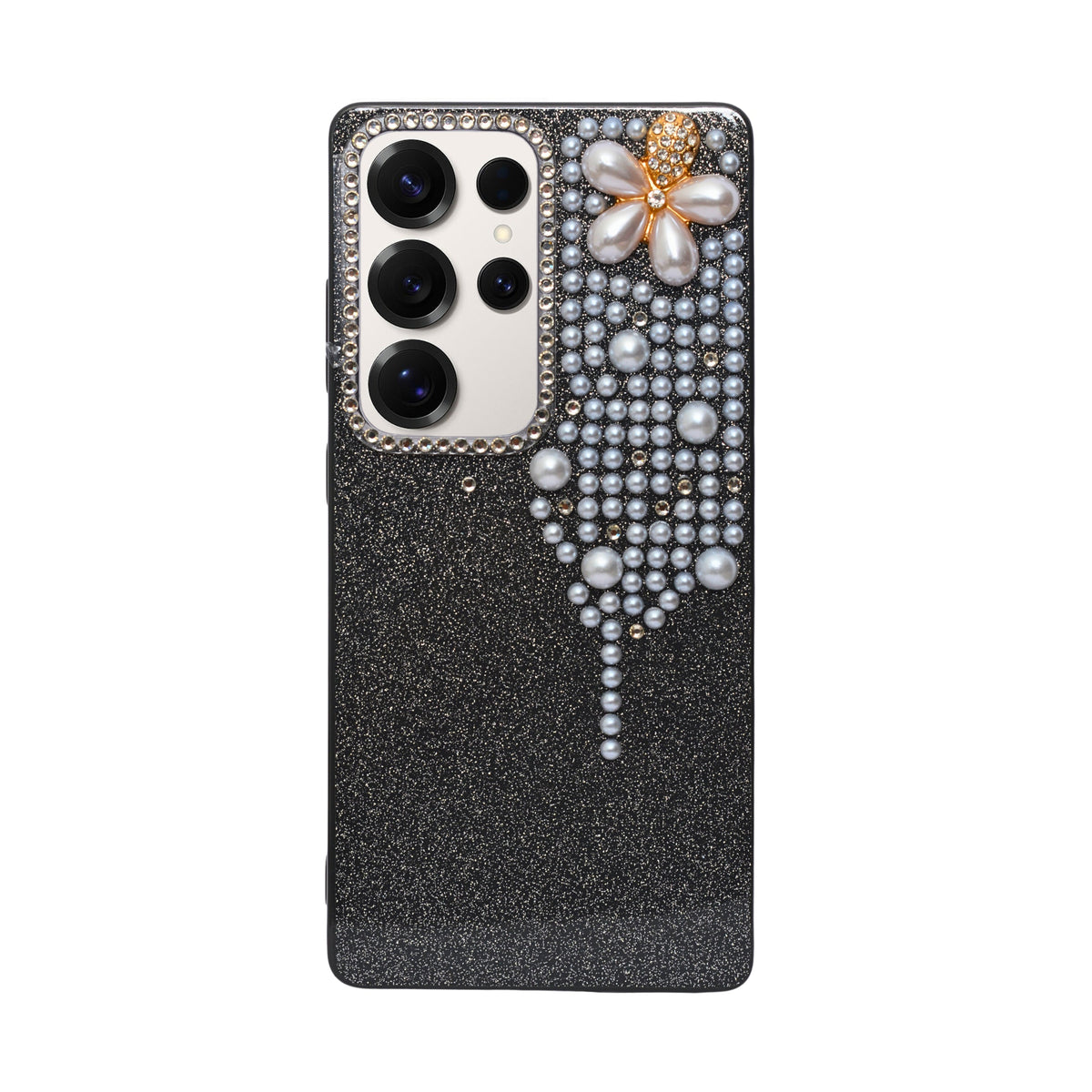 Luxury Glitter Finish with 3D Pearl Flower Design Phone Case for Samsung S23 Ultra