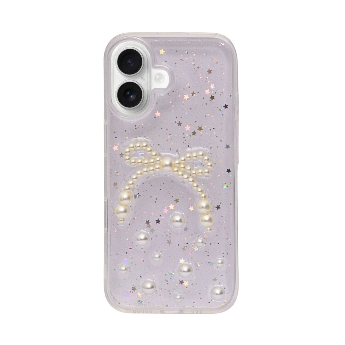 Elegant Pearl Bow Resin Glitter Phone Case for iPhone 16