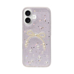 Elegant Pearl Bow Resin Glitter Phone Case for iPhone 16