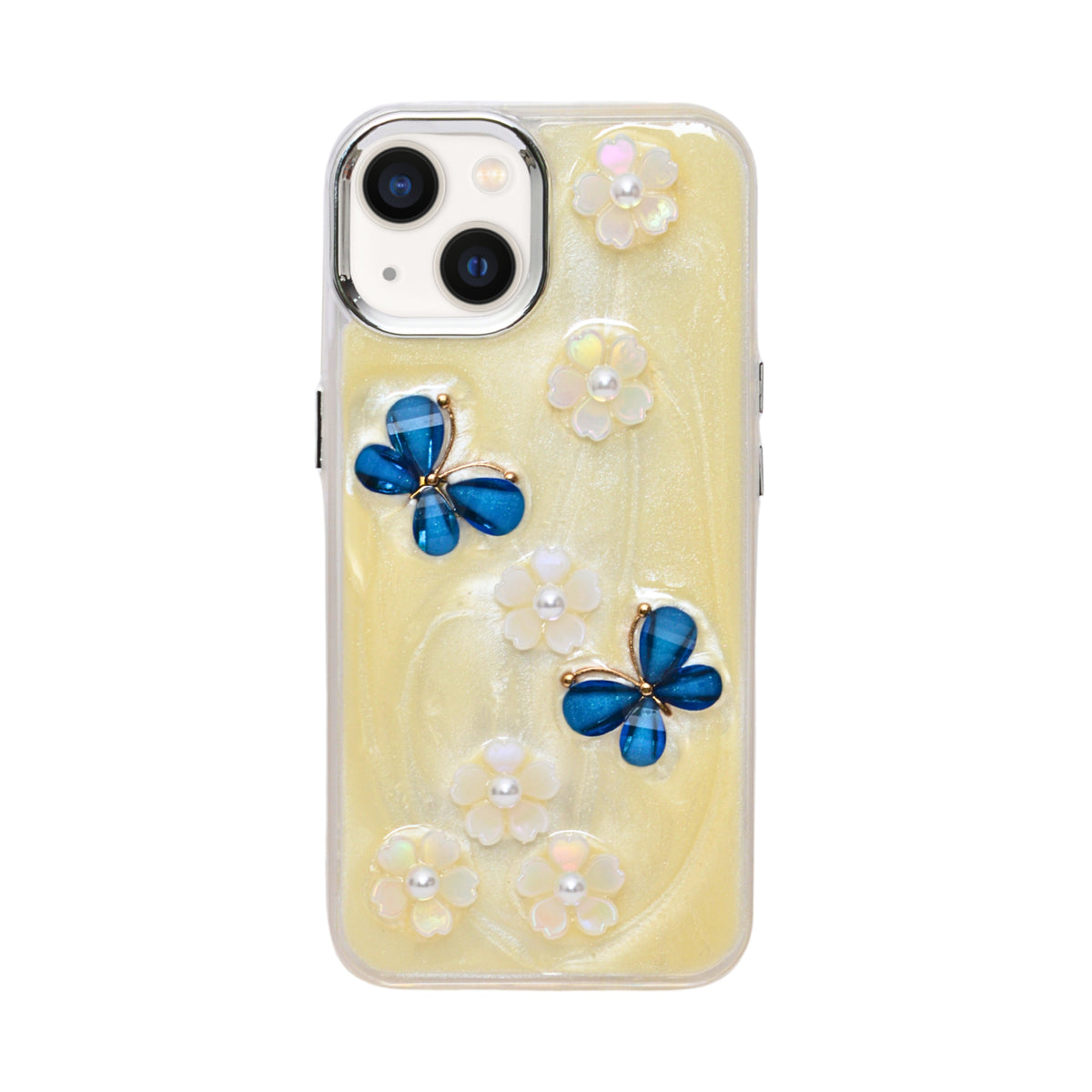 Luxury 3D Iridescent Pearl Flower & Butterfly Phone Case for iPhone 13 / 14