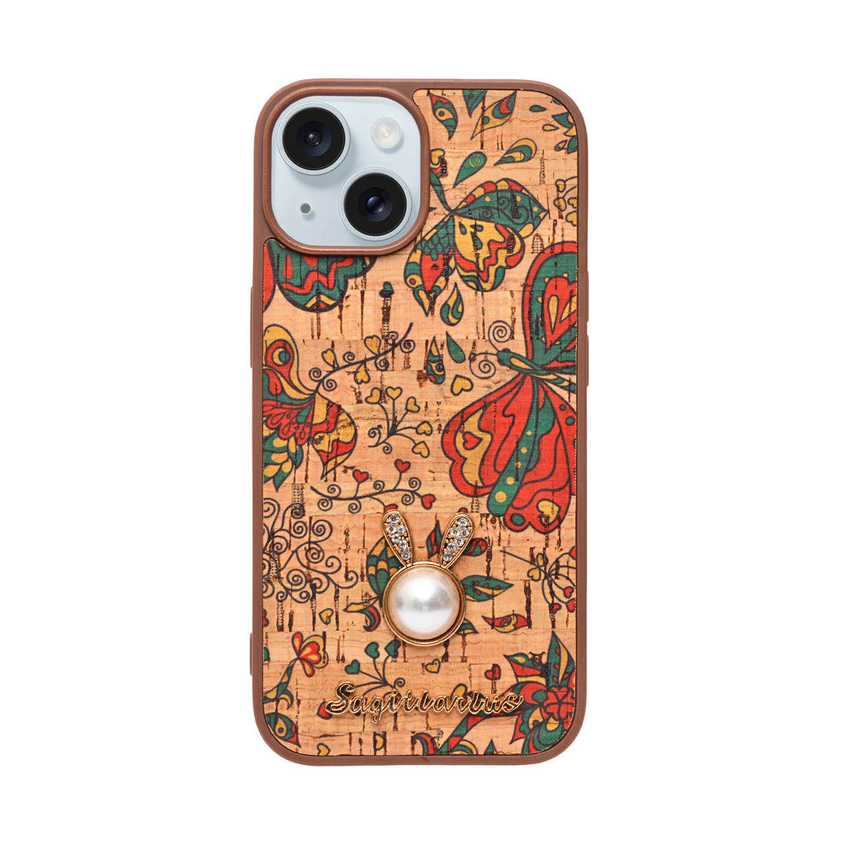 Bohemian Ethnic Print Cork Texture with Pearl Detail Phone Case for iPhone 15