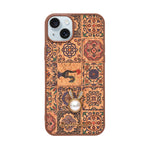 Bohemian Ethnic Print Cork Texture with Pearl Detail Phone Case for iPhone 14 Plus / 15 Plus