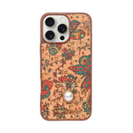 Bohemian Ethnic Print Cork Texture with Pearl Detail Phone Case for iPhone 16 Pro Max