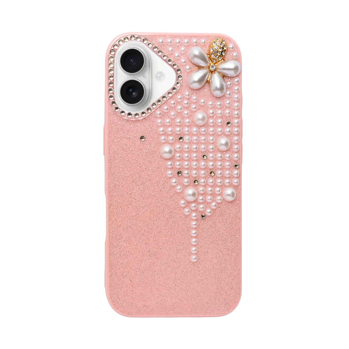 Luxury Glitter Finish with 3D Pearl Flower Design Phone Case for iPhone 17