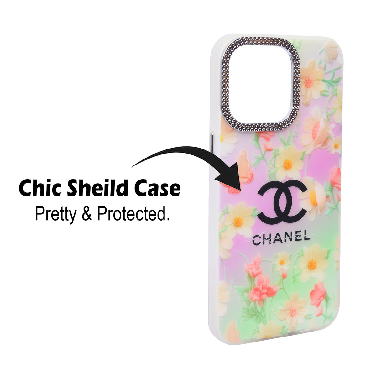 Luxury Printed With Rhinestone Camera Border Case For iPhone 15 Pro Max