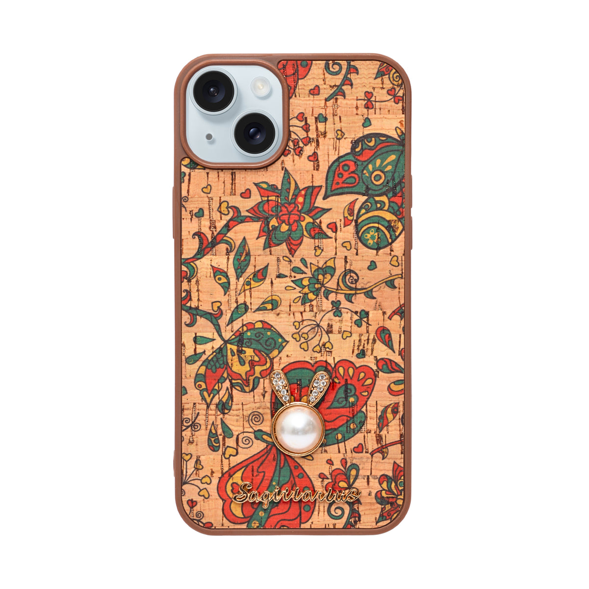 Bohemian Ethnic Print Cork Texture with Pearl Detail Phone Case for iPhone 14 Plus / 15 Plus