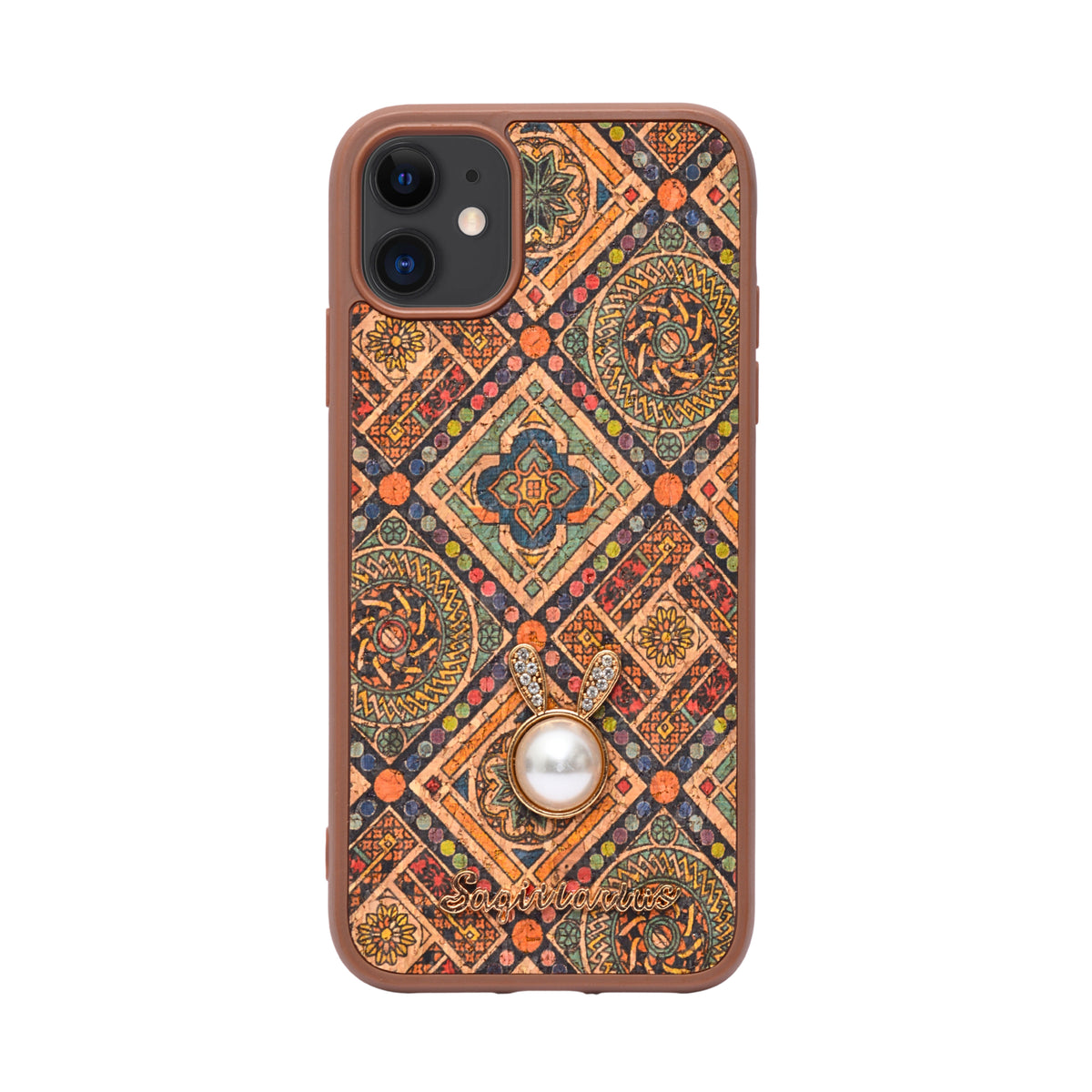 Bohemian Ethnic Print Cork Texture with Pearl Detail Phone Case for iPhone 11