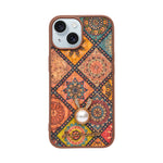 Bohemian Ethnic Print Cork Texture with Pearl Detail Phone Case for iPhone 15