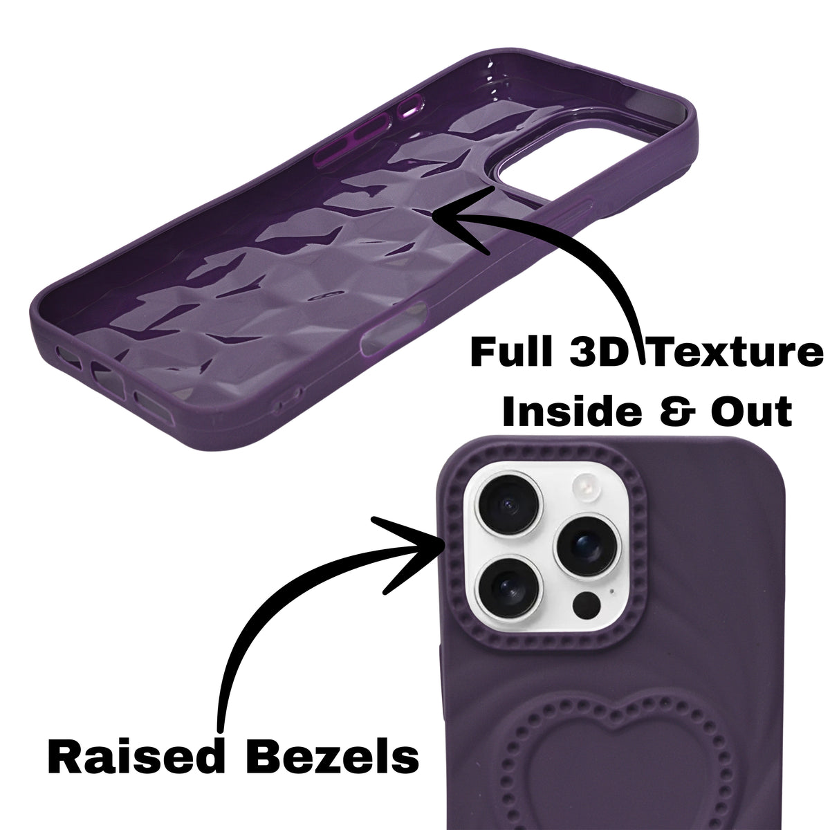 3D Heart Design Soft Silicone Protective Case for iPhone 16 Pro Max