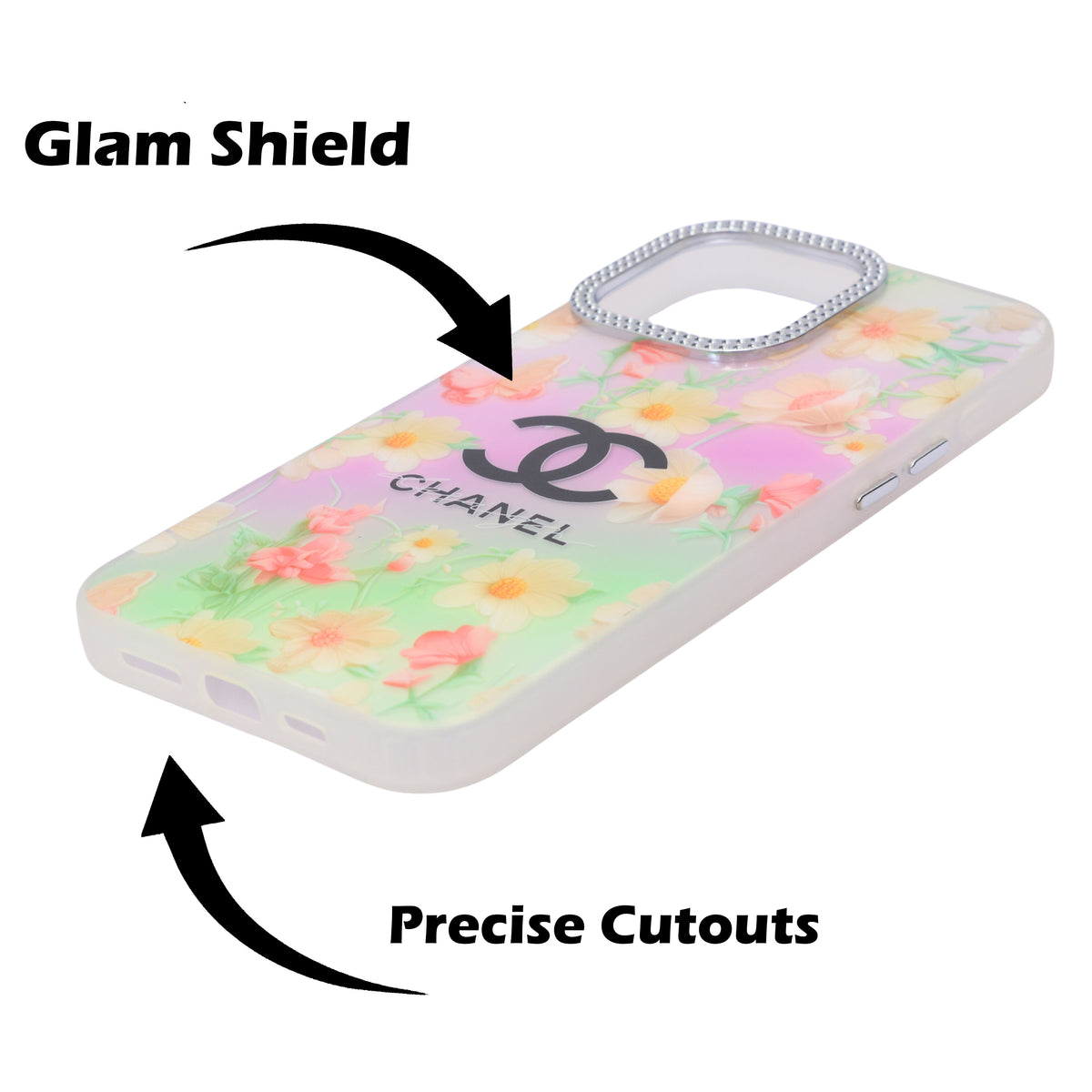 Luxury Printed With Rhinestone Camera Border Case For iPhone 14 Pro