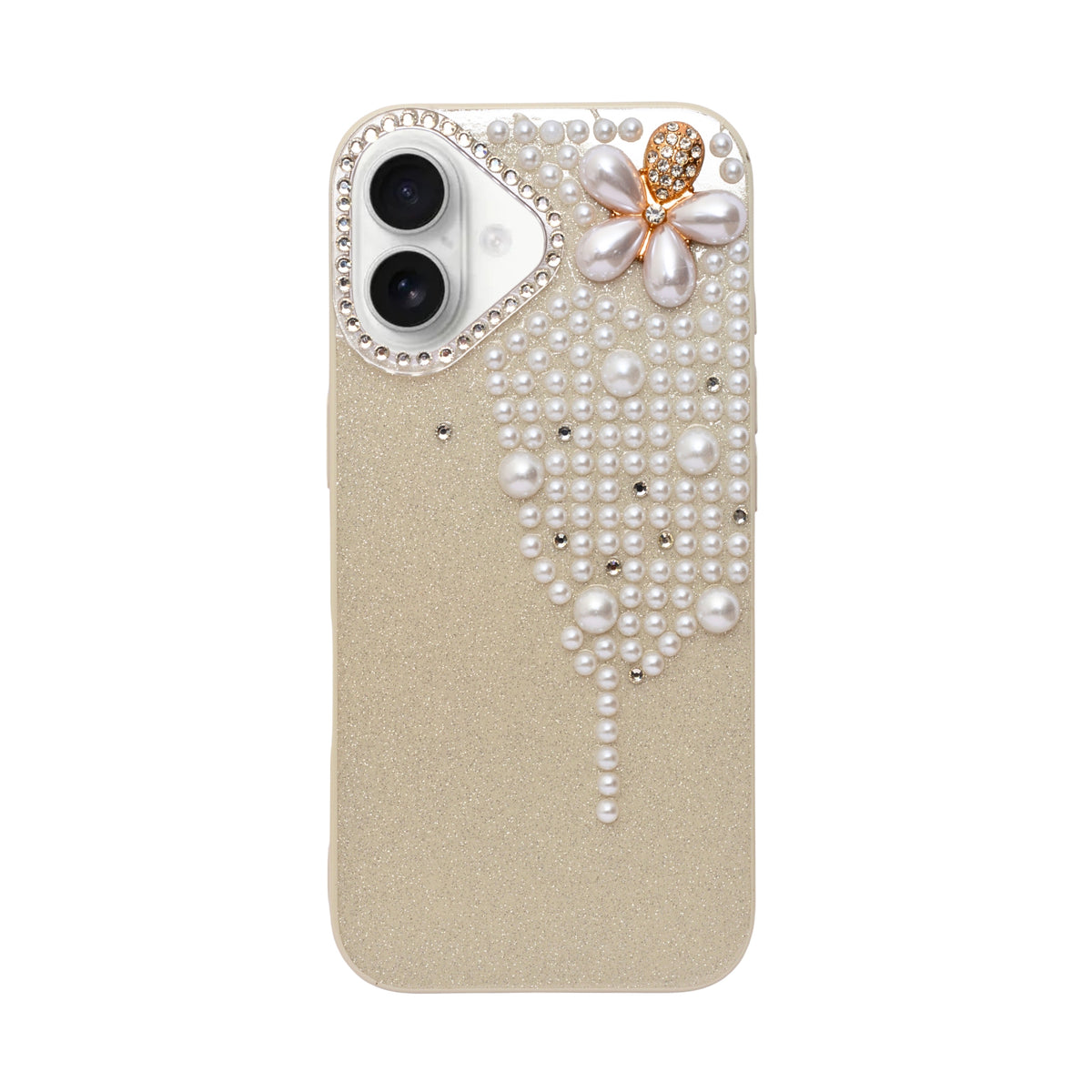 Luxury Glitter Finish with 3D Pearl Flower Design Phone Case for iPhone 17