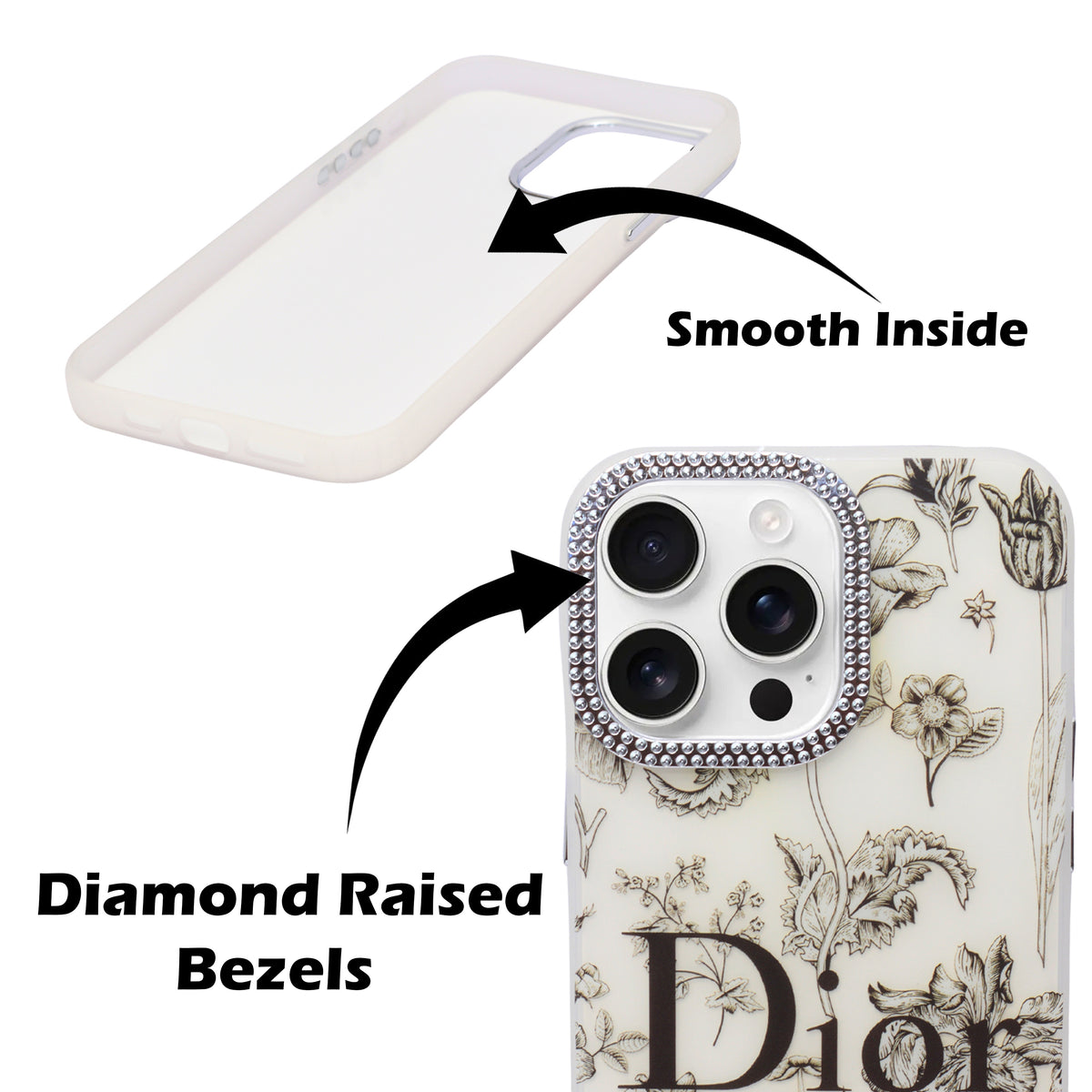 Luxury Printed With Rhinestone Camera Border Case For iPhone 15 Pro Max