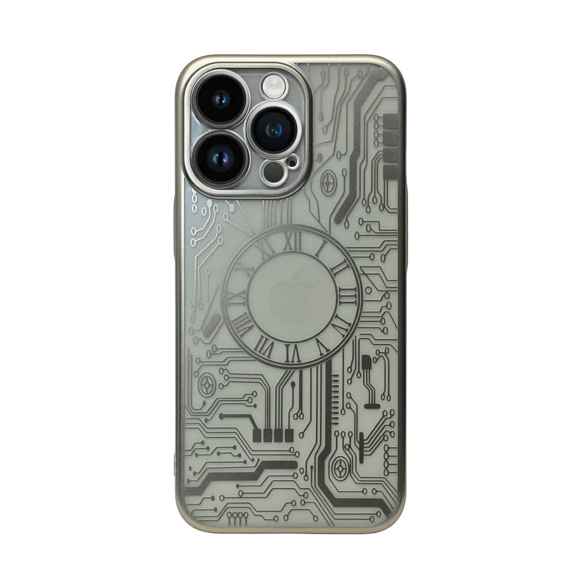 Futuristic Clock Circuit Pattern Phone Case for iPhone 13 Pro