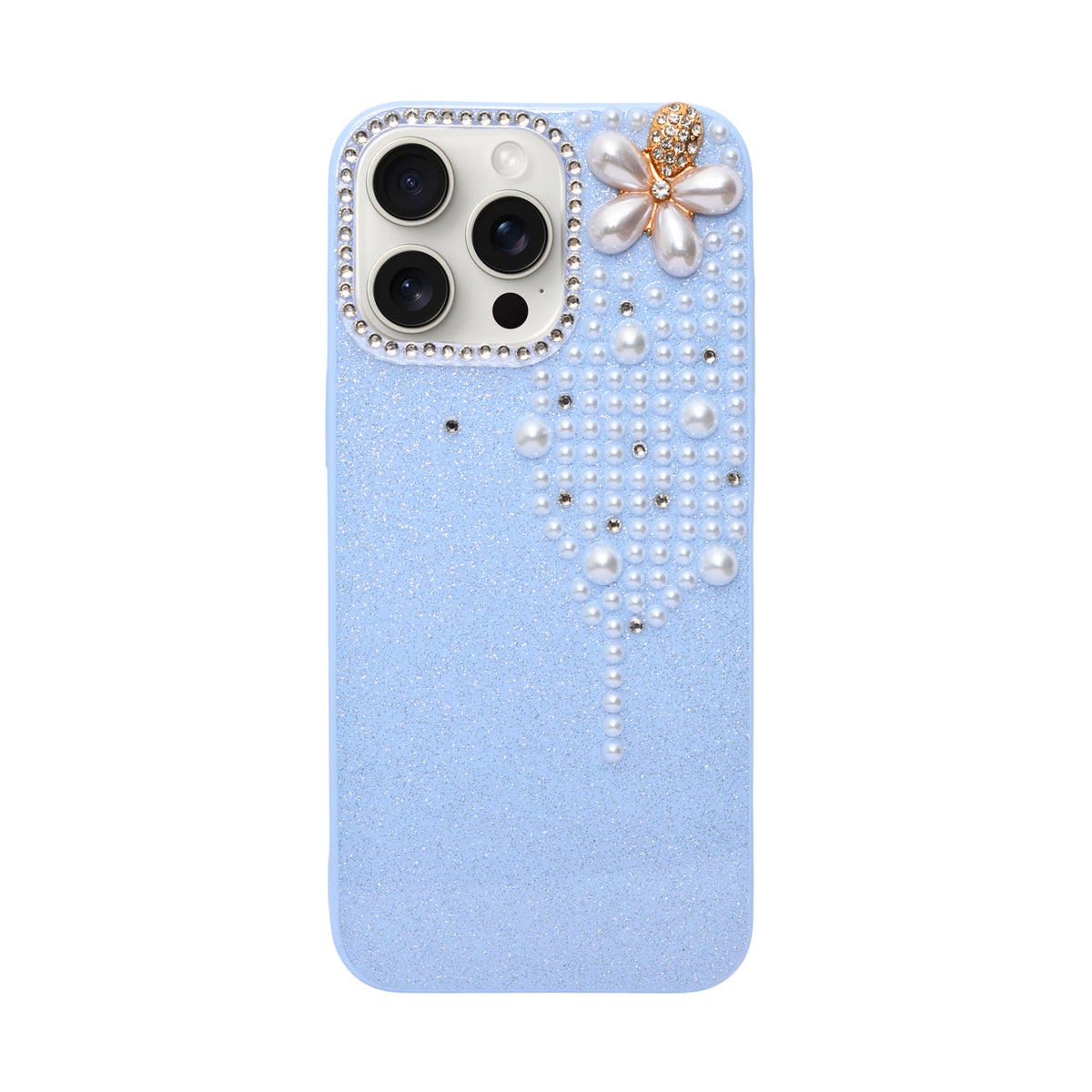 Luxury Glitter Finish with 3D Pearl Flower Design Phone Case for iPhone 14 Pro Max