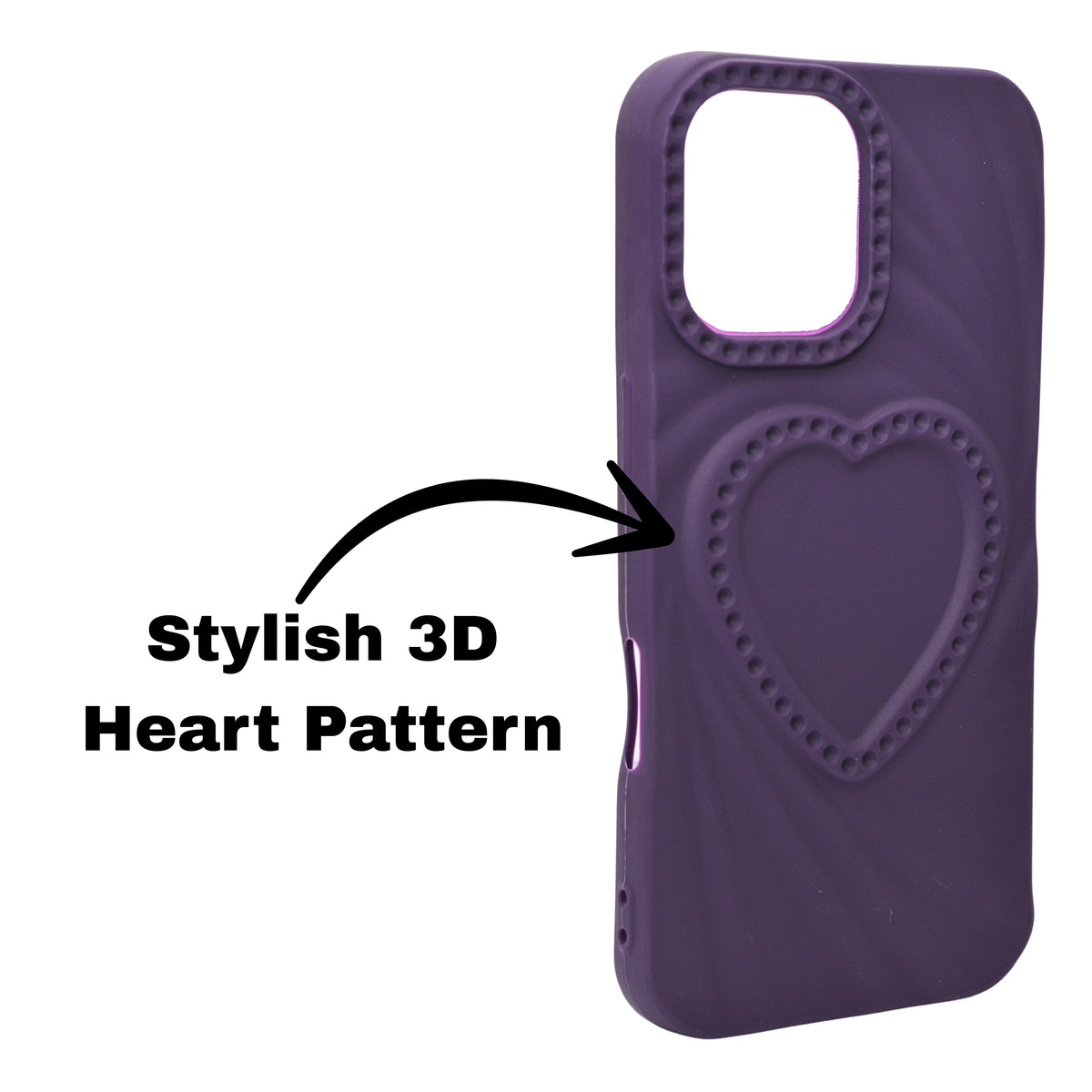 3D Heart Design Soft Silicone Protective Case for iPhone 16 Plus