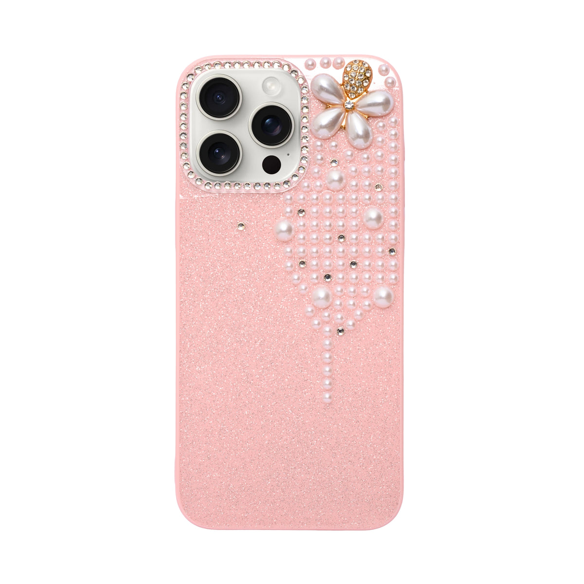 Luxury Glitter Finish with 3D Pearl Flower Design Phone Case for iPhone 14 Pro Max