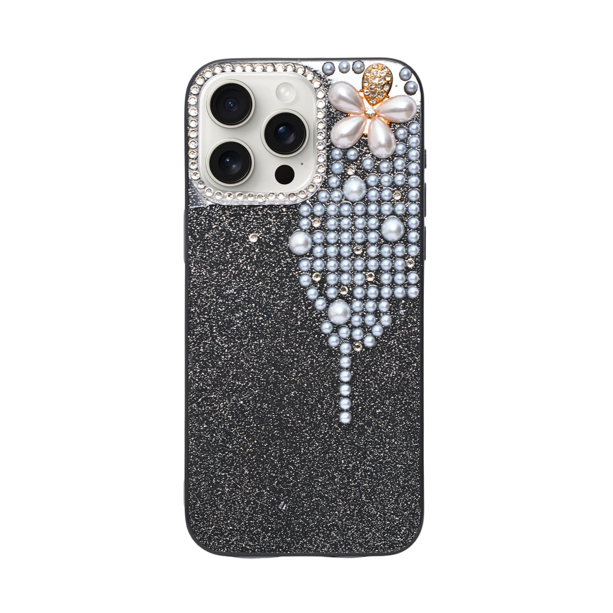 Luxury Glitter Finish with 3D Pearl Flower Design Phone Case for iPhone 14 Pro Max