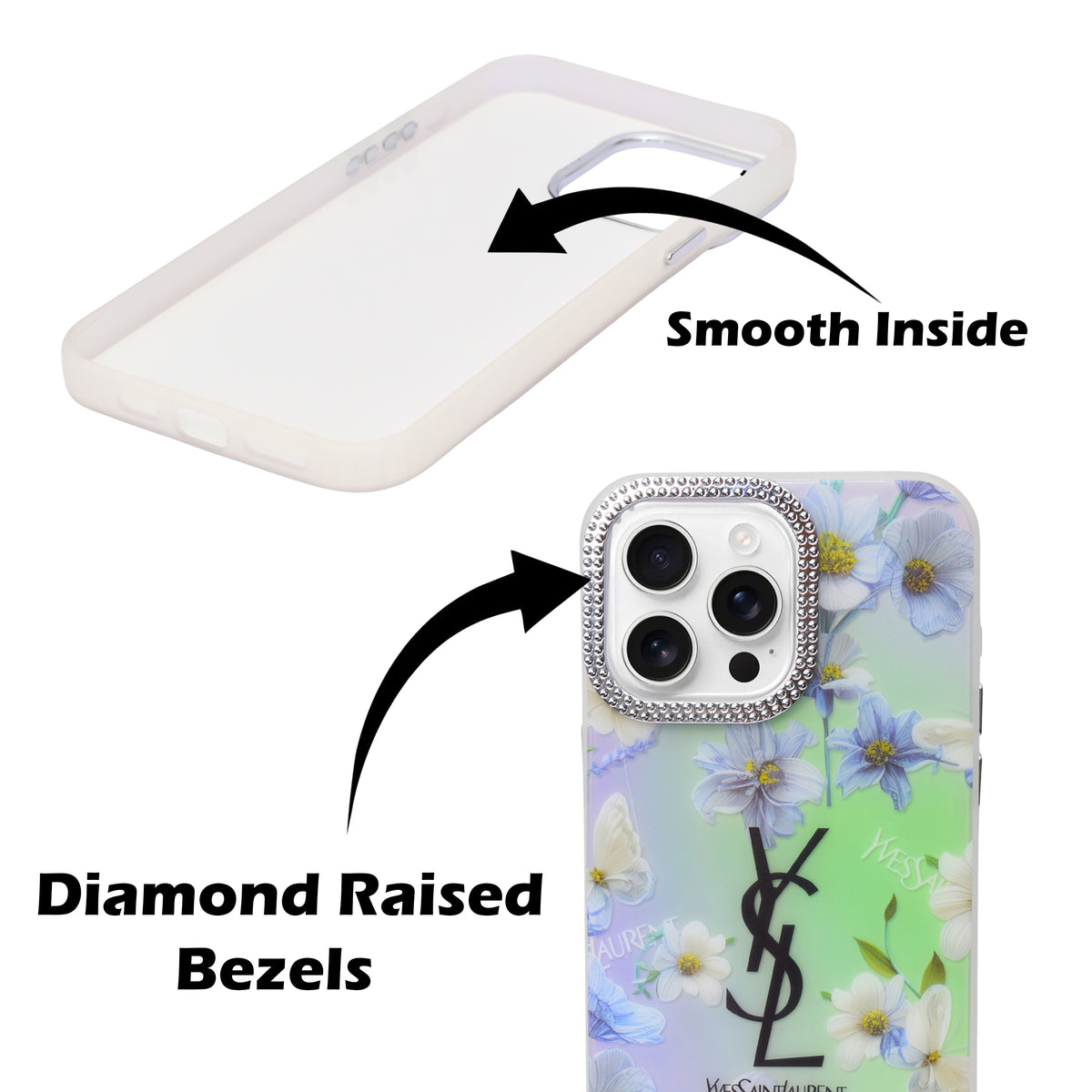Luxury Printed With Rhinestone Camera Border Case For iPhone 14 Pro