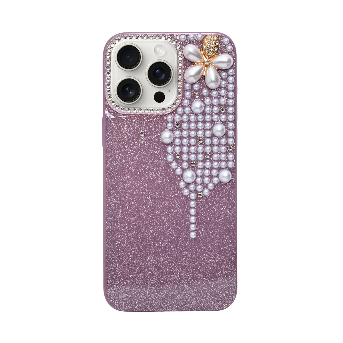 Luxury Glitter Finish with 3D Pearl Flower Design Phone Case for iPhone 14 Pro Max