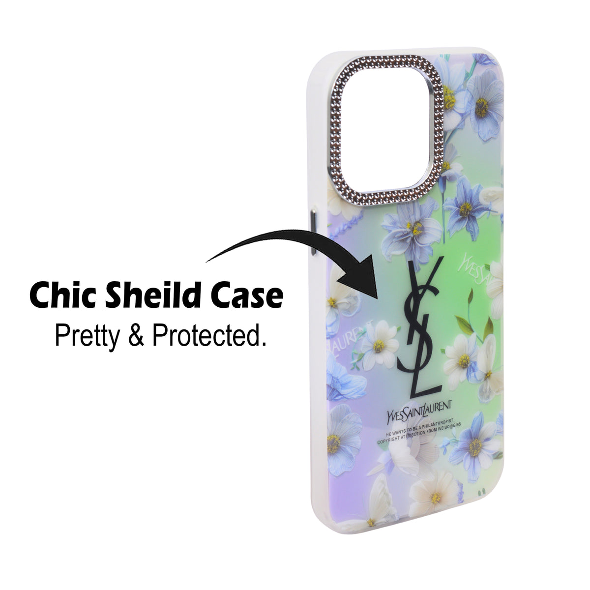 Luxury Printed With Rhinestone Camera Border Case For iPhone 14 Pro
