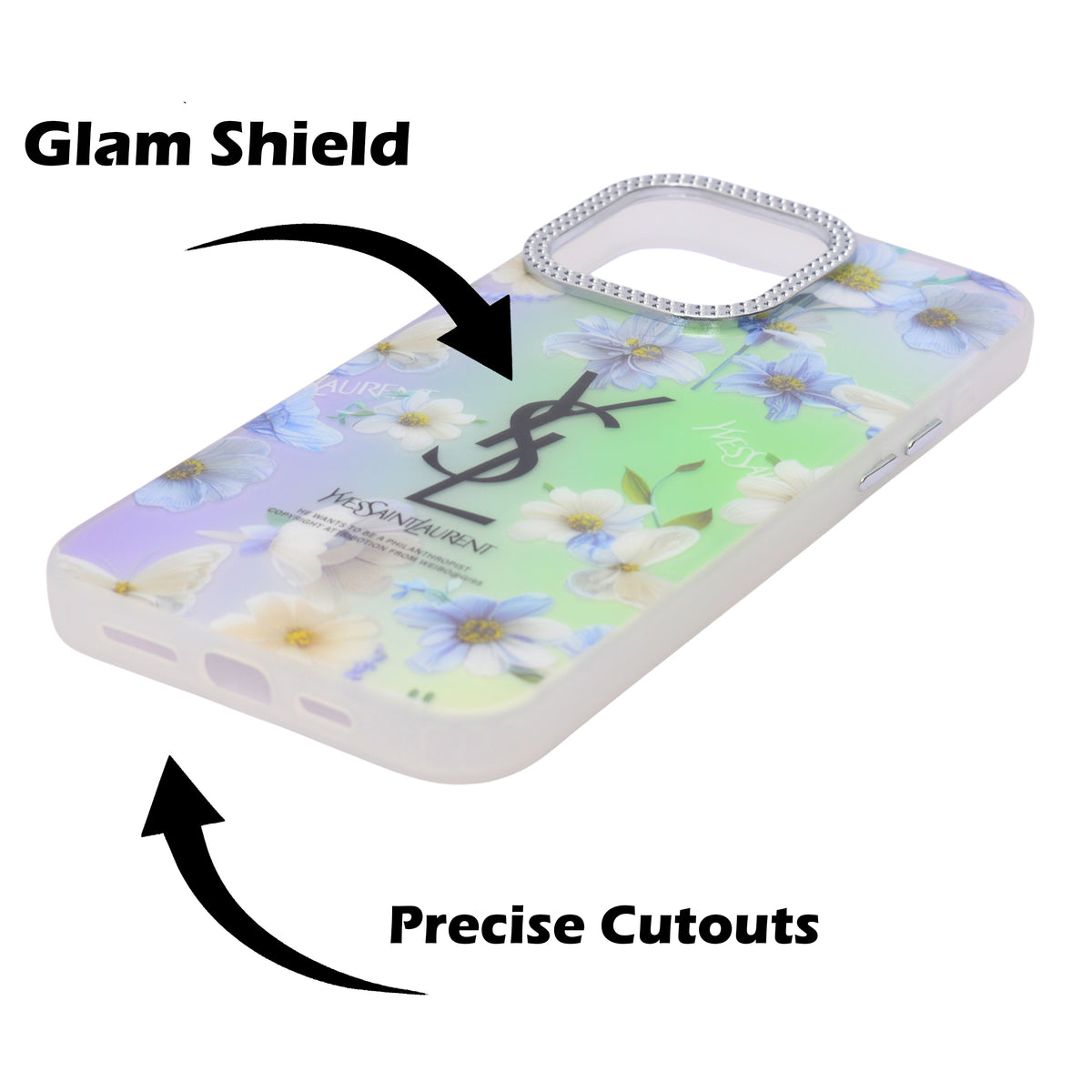 Luxury Printed With Rhinestone Camera Border Case For iPhone 14 Pro