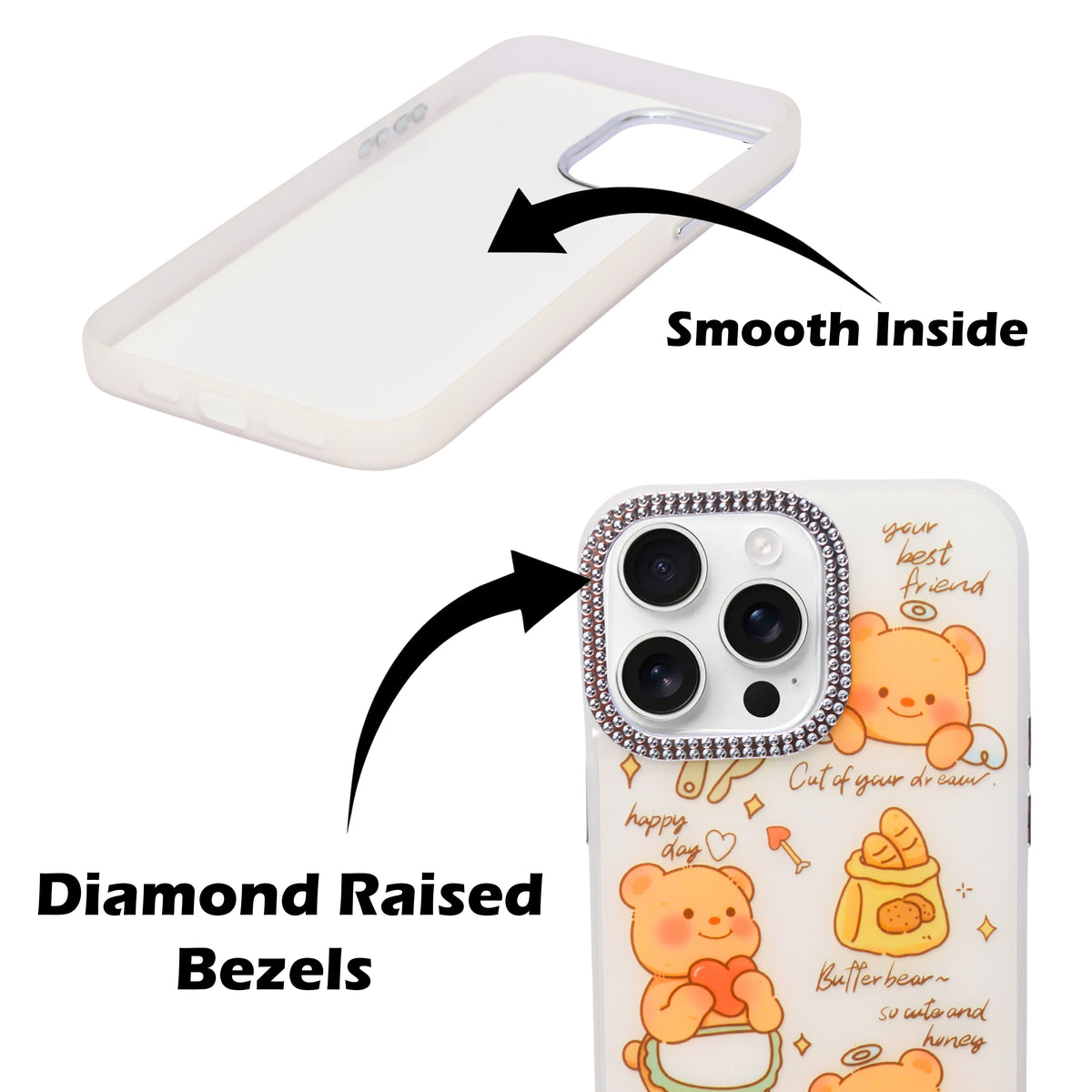 Luxury Printed With Rhinestone Camera Border Case For iPhone 15 Pro Max