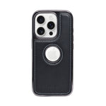 Stitched Leather Logo Visible Vintage Ultra Slim Protective Cover For iPhone 15 Pro