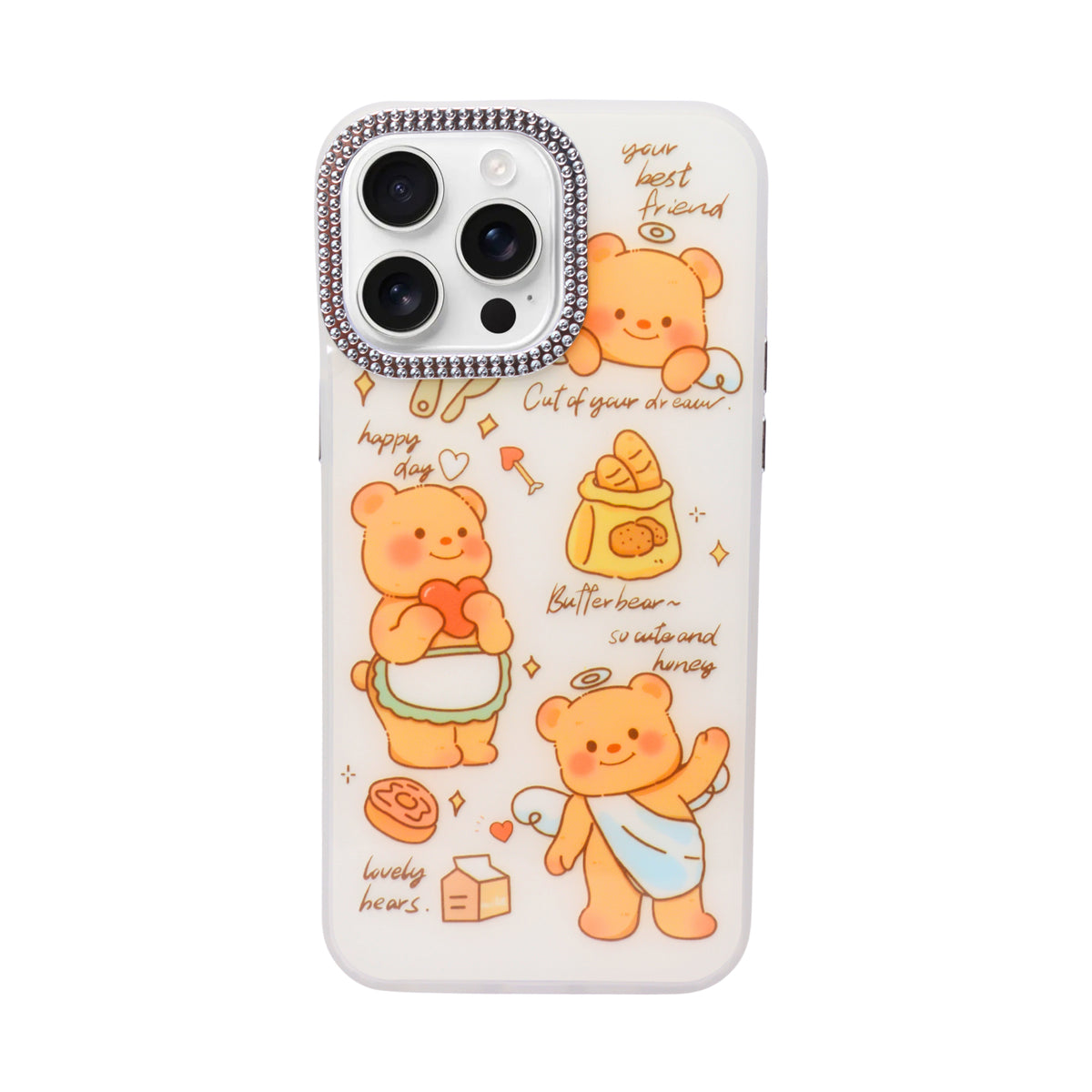 Luxury Printed With Rhinestone Camera Border Case For iPhone 15 Pro Max