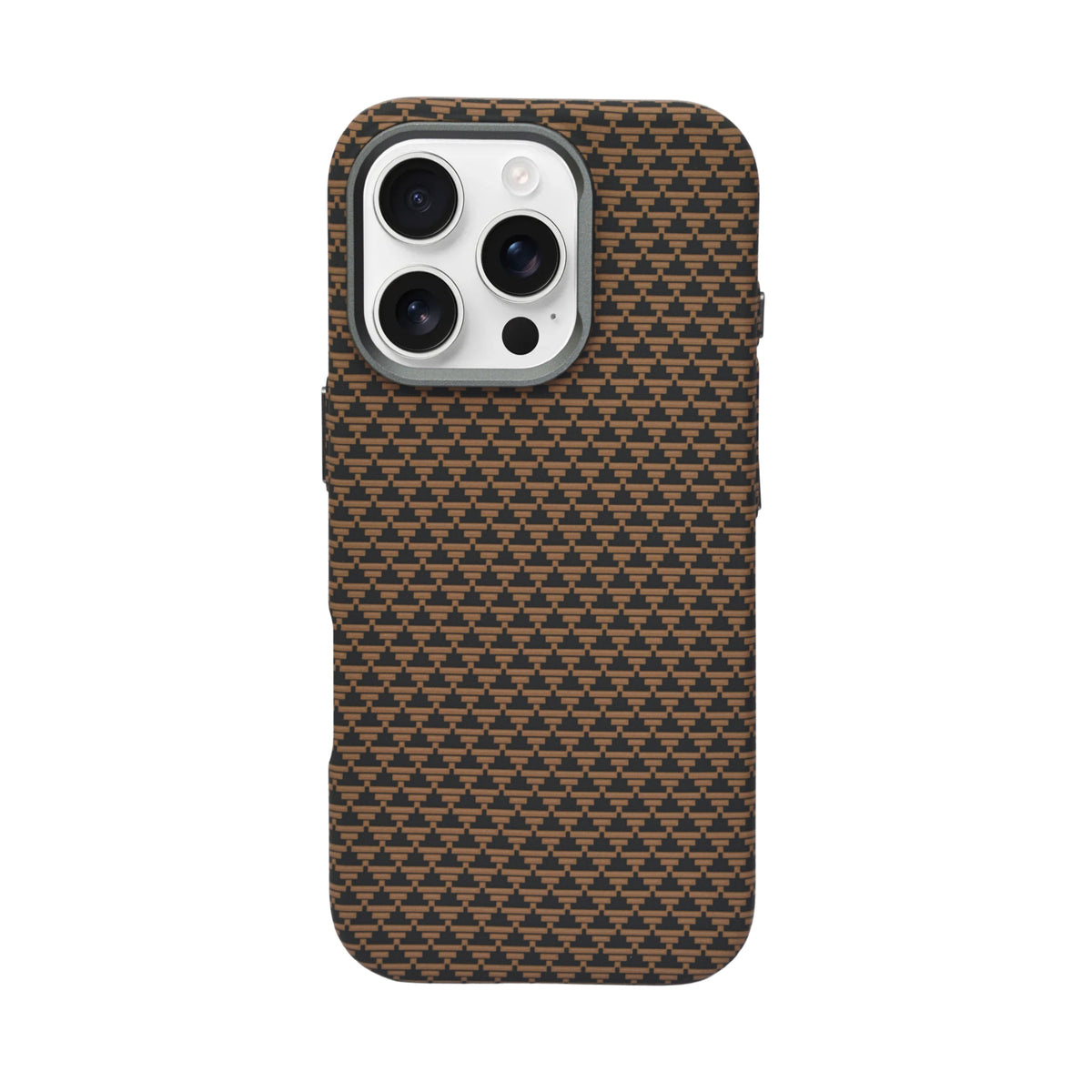 Geometric Carbon Fiber Texture with Metal Camera Frame Phone Case for iPhone 16 Pro