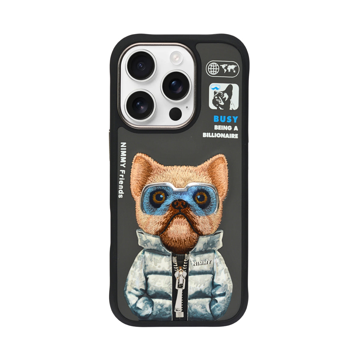 Nimmy Friends "Busy Being a Billionaire" Dog Phone Case for iPhone 16 Pro