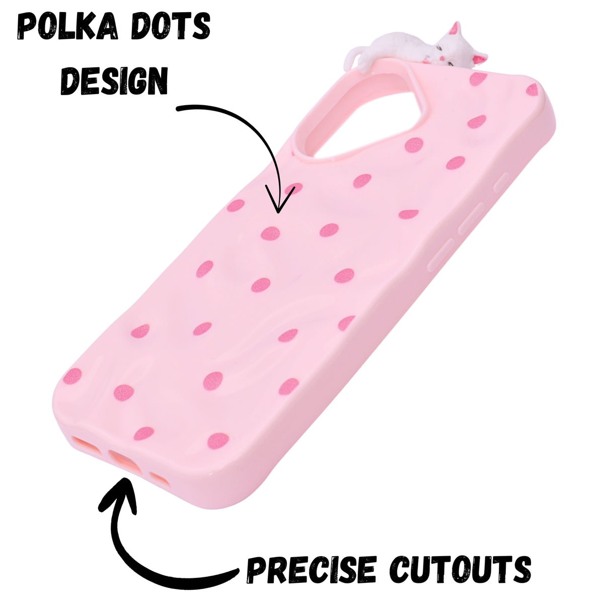 3D Cartoon Character with Polka Dots Soft Phone Case for iPhone 16