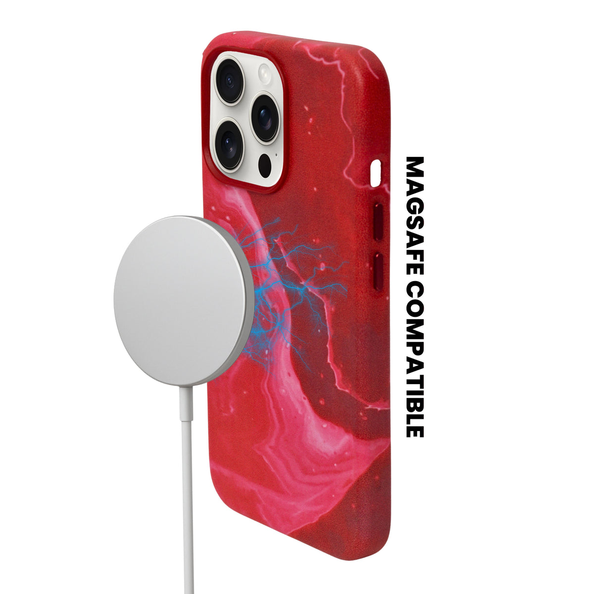 Electric Red Marble Print MagSafe Phone Case for iPhone 13 Pro