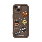 Adorable Coffee Vibe 3D Patch Silicone Phone Case with Cute Bear and Smiley for iPhone 15